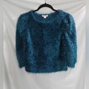 Ally B Teal Sweater Fuzzy Soft Saggy Puff Long Sleeve Girl’s Size Medium
